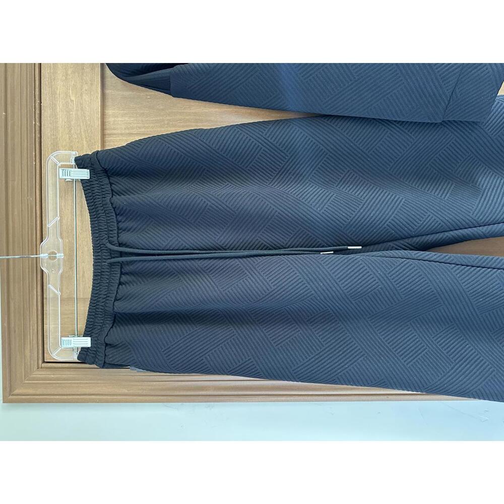 NWT BTFBM Black Textured Collared V-Neck Top & Wide Leg Pants Lounge Set size LG - Picture 6 of 15